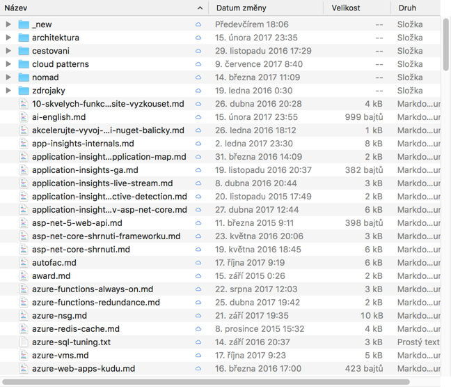 Ukázka článků naštosovaných ve složce na disku